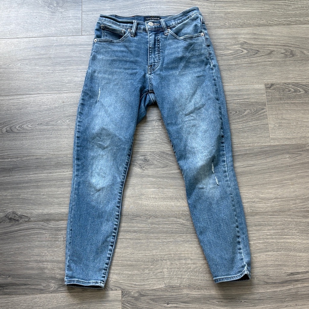 Lucky Brand Bridgette High Rise Crop Distressed Jeans Women’s Size 6 Dark Wash